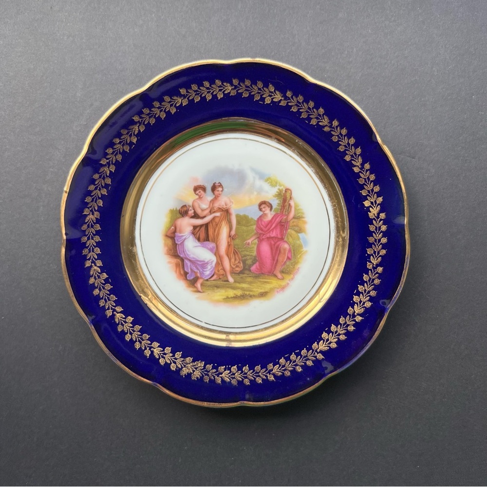 SOLD VINTAGE Cobalt Blue Gold Trim Collector Plate Art Angelica Kauffman - Picture 15 of 15